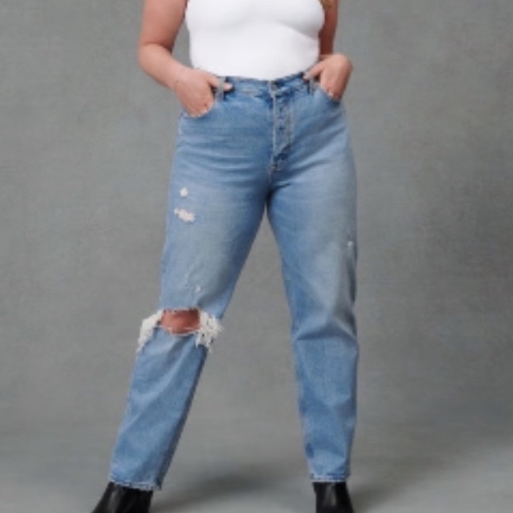 Abercrombie & Fitch The Dad High Rise Curve Love Jeans Distressed Women’s 10/31L - Picture 1 of 9